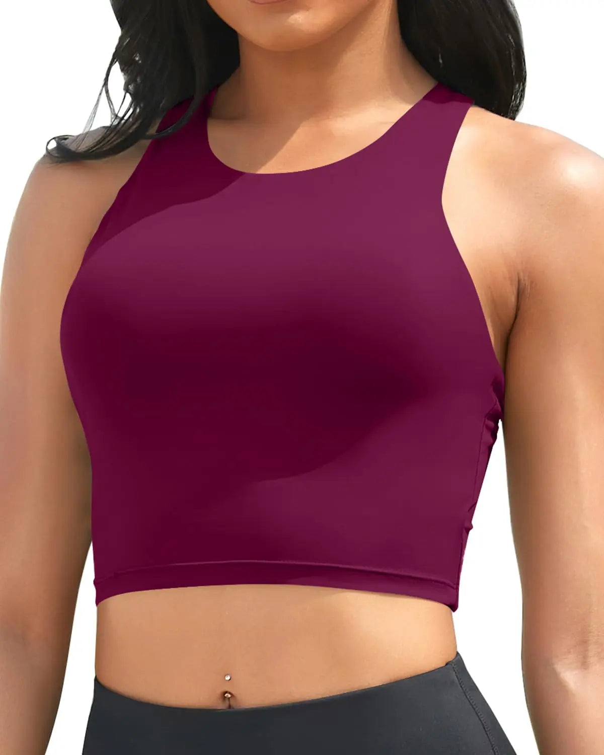 2026 Sporty Swim Vest Swimsuit Only Tops Padded Swimwear Women Solid Bathers Bathing Swimming Suit Female
