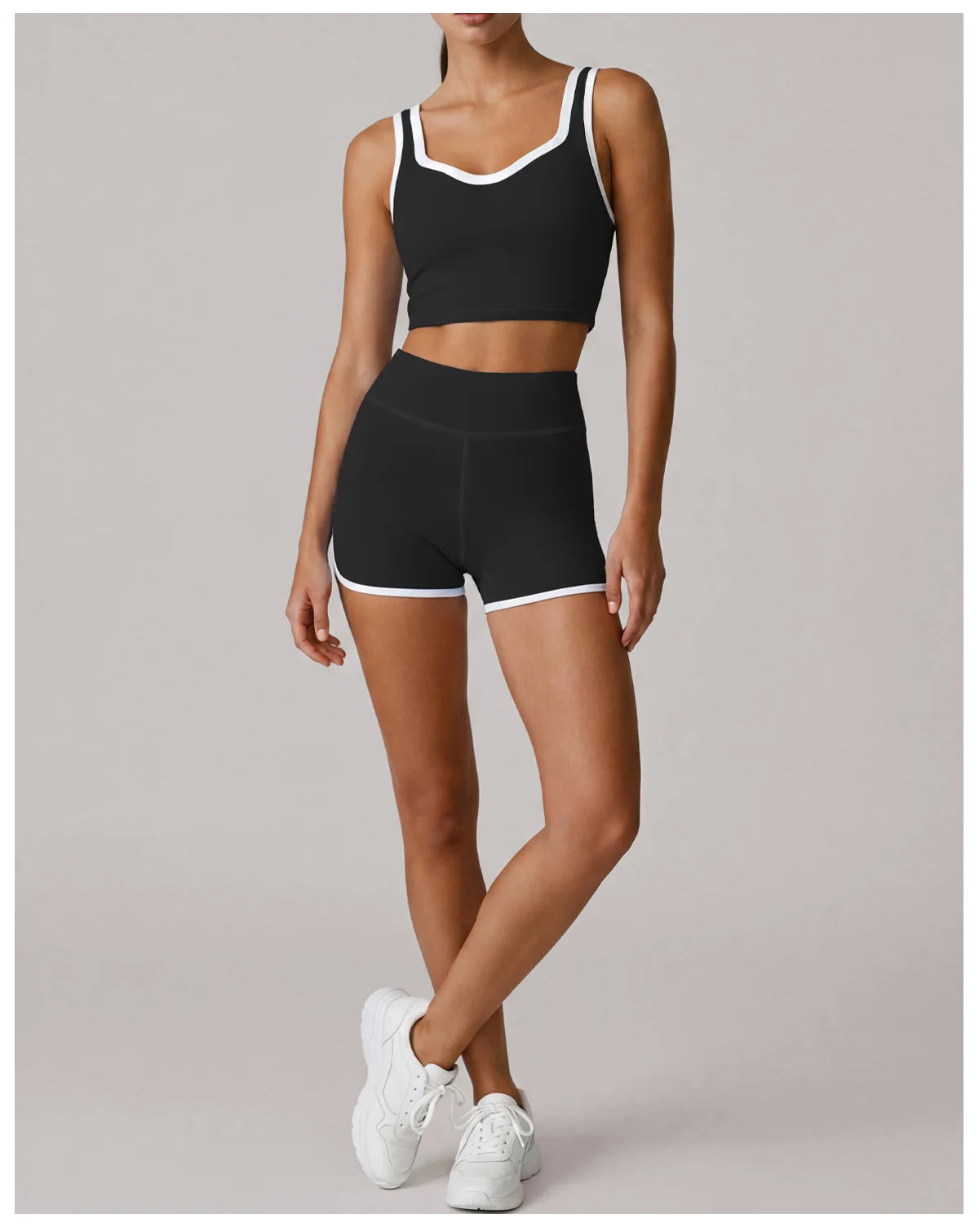 Summer Color Contrast Yoga Suit Women Shock-absorbing Sports Bra High Waist Hip Lifting Shorts Training Running Fitness Outfits