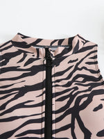 Zebra Print One Piece Swimsuit Woman High Neck Bodysuit Zipper Swimwear Beach Wear Leopard 2024 Bathing Suits Holiday Summer
