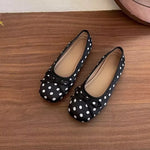 New Butterfly-knot Women Dot Ballet Flats Comfort Square Toe Slip on Shoes Ladies Eelgant Soft Sole Dress Mary Jane Shoes