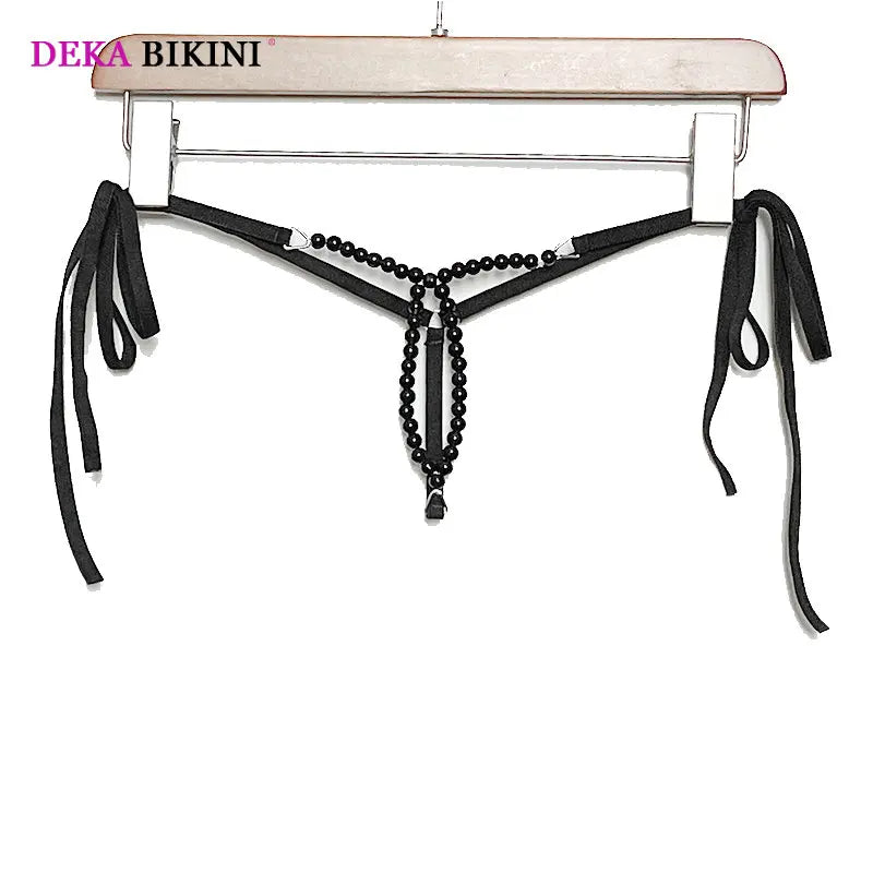 DEKA Women's Panties Swimming Open Crotchless Pearl Mini Micro Bikini Thongs G-Strings SwimsuitBriefs Exotic Lingerie Underwar