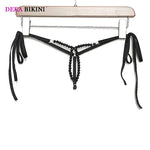 DEKA Women's Panties Swimming Open Crotchless Pearl Mini Micro Bikini Thongs G-Strings SwimsuitBriefs Exotic Lingerie Underwar