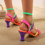 Big Size 43 Summer Mixed Color High Heels Cross-Strap Sandals Women Shoes Kitten Heels Festival Neon Vacation Dress Heels