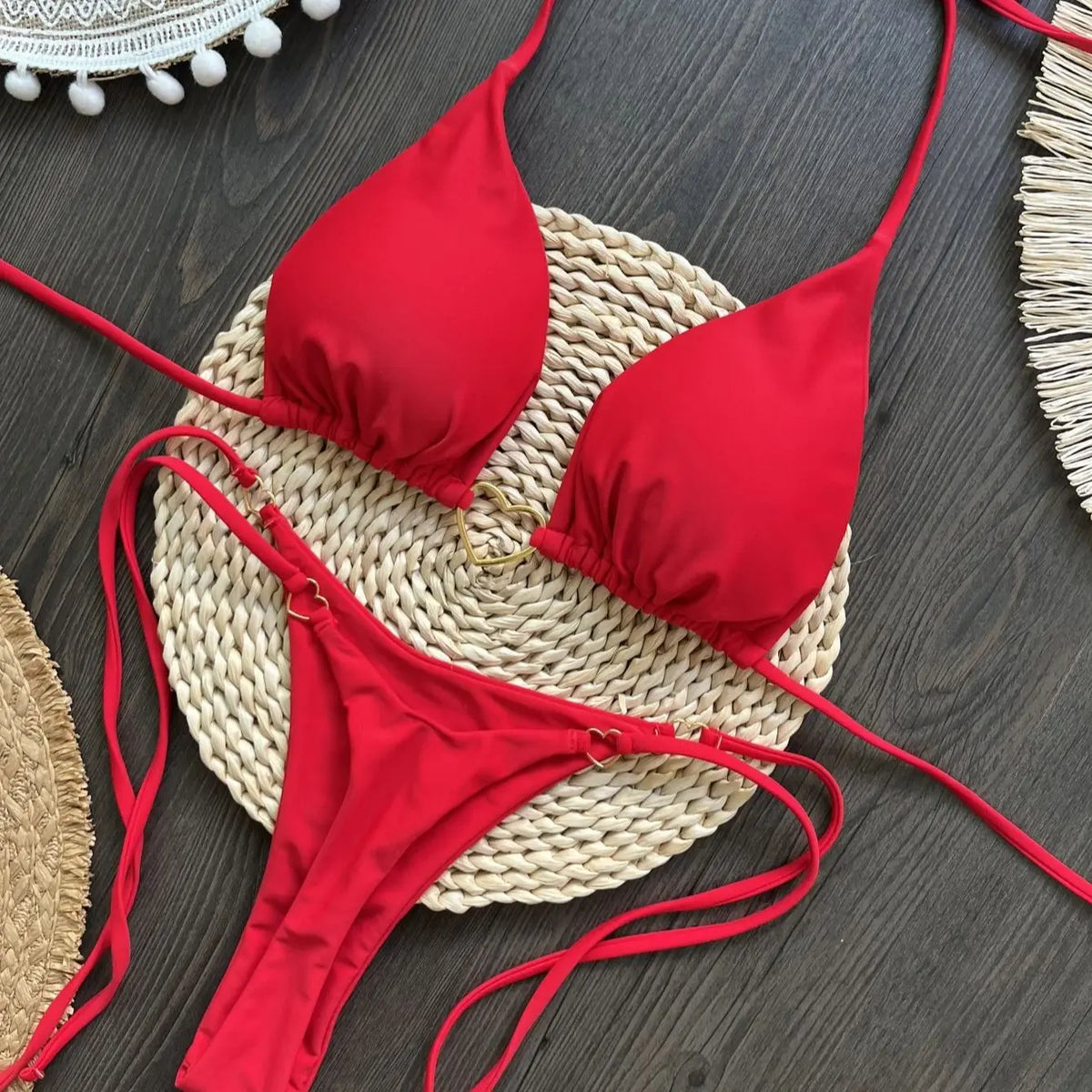 DEKA Brazilian Lover Red Bikini Set Women Thong Ladies Lace-up Swimwear Swim Suit Bathing Suits Bikini Biquini Swimwear