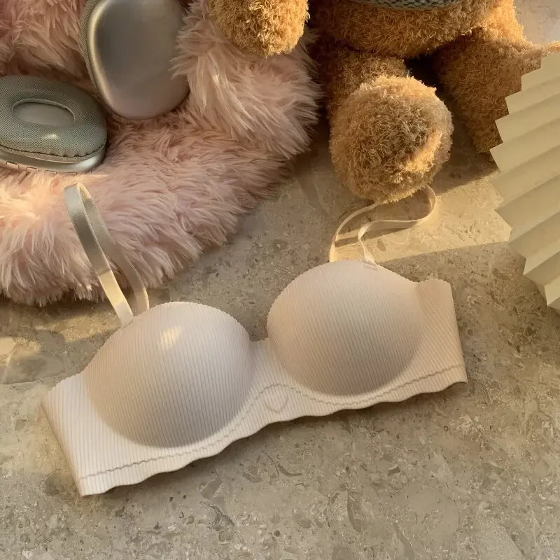 Women 1/2 Fixed Cup Bra Seamless Underwear Padded Bras Cute Heart Print Non-wired No Rims Sexy Lingerie Brassiere S-XL