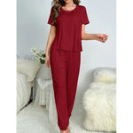Women's Sleepwear Spring and Summer New Pajamas Women's Short-sleeved Trousers Set Classic Solid Color Casual Loungewear