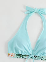 2026 Summer Women's Print Patchwork Swimsuit Sexy Deep V Neck Back Lace-up Swimwear High Waist Shorts Tankini Bathing Suit Beach