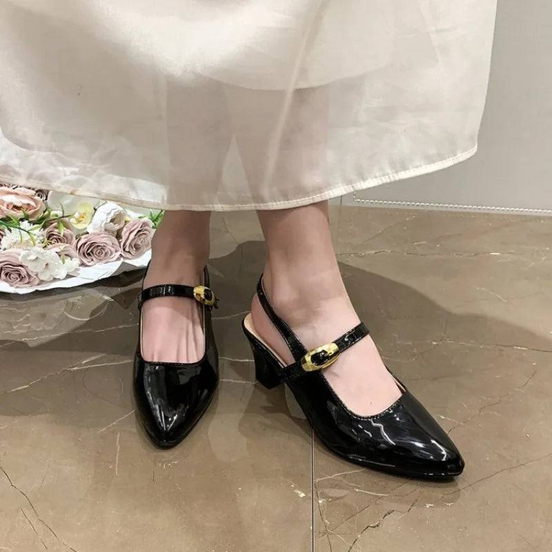 New Summer Fashion Women Sandals Sexy Pointed Toe Decoration Stiletto Simple Solid Color