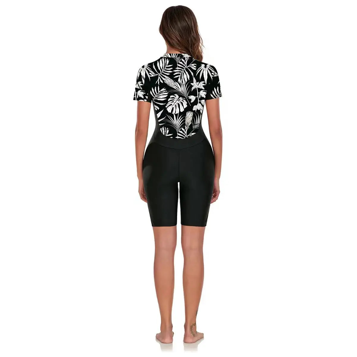 Womens Boyleg One Piece Rashguard Padded Swimsuit Front Zip Surf Wetsuit Print Bathers Bathing Swimming Suit Beachwear Summer