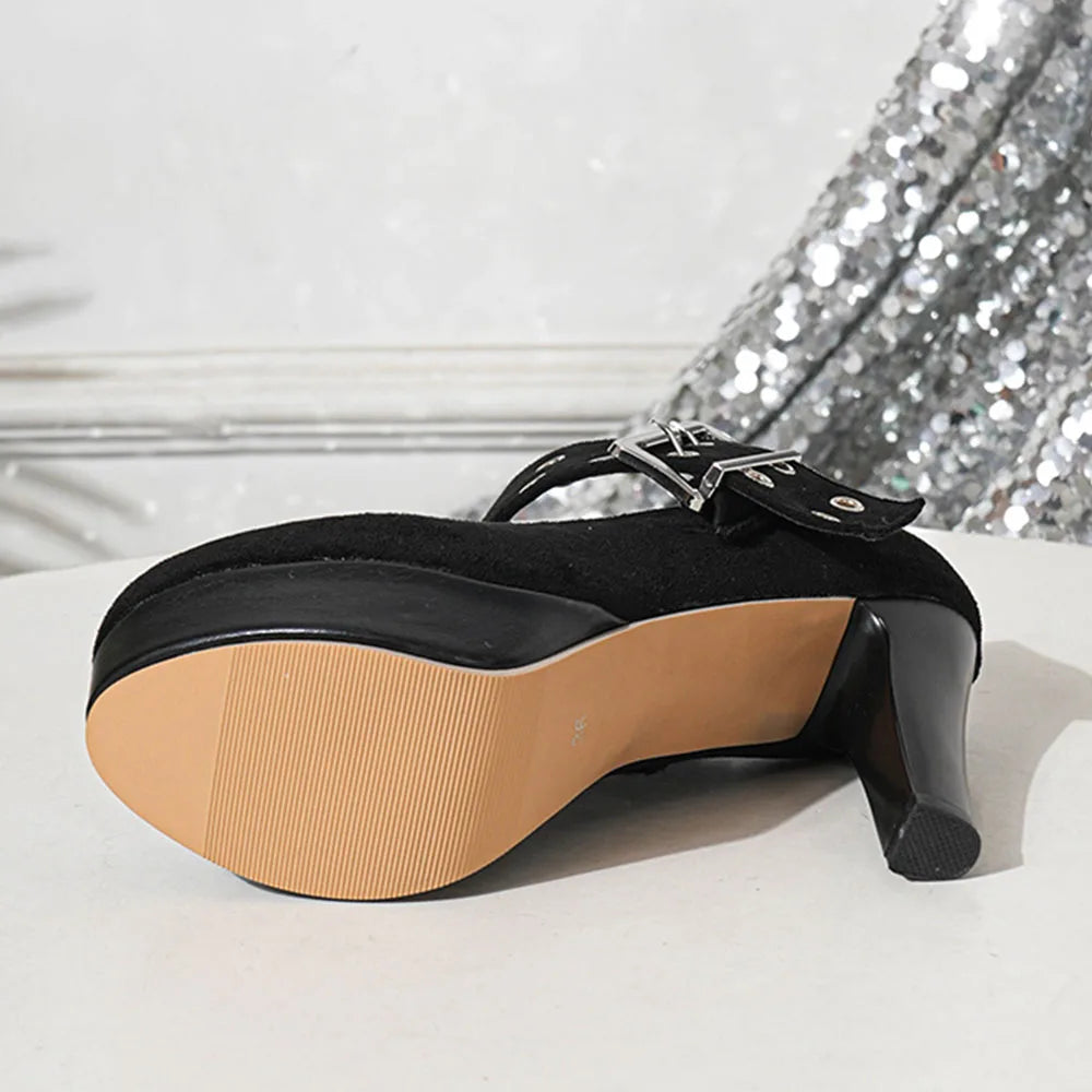 2026 Big Size 33-43 Retro Black Office Lady Buckle Strap Mary Janes Platform Pumps Elegant Red 10.5cm High Heels Shoes Women