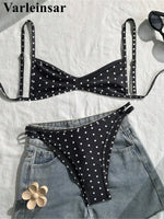 S - XL Polka Dot V Neck Bikini Women Swimwear Female Swimsuit Two-pieces Bikini set High Leg Cut Bather Bathing Suit Swim V8147