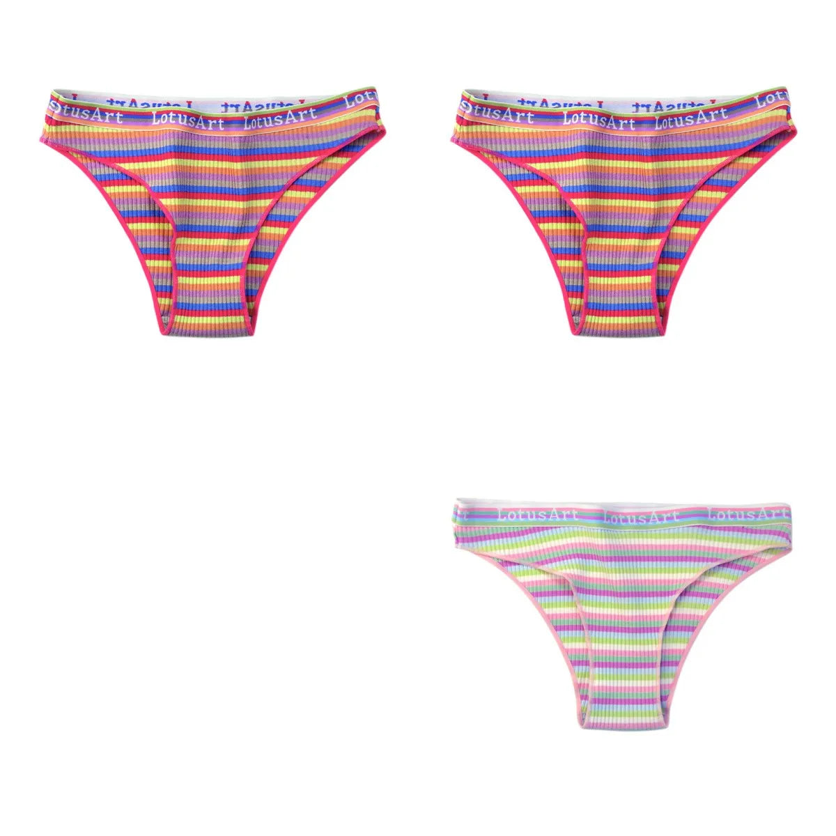 3Pcs/Set Cotton Panties For Women Colorful Striped Underwear Low Waist Briefs Breathable Underpants Female Sexy Lingerie M-XXL
