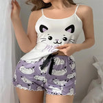 New Women's Fun Printed Suspender Top with Shorts Pajama Set Casual Home Style Pajamas for WomenSleepwear Lingerie
