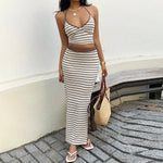 Summer slim temperament hot girl striped halterneck backless skirt suit vest casual suit