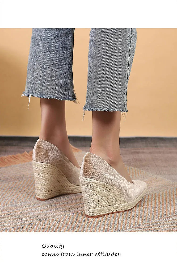 Spring Summer Shoes Women High Heels Fashion Ladies Wedges Party Shoes Retro Straw Shoes Women Pumps Wedge Heel 8.5cm
