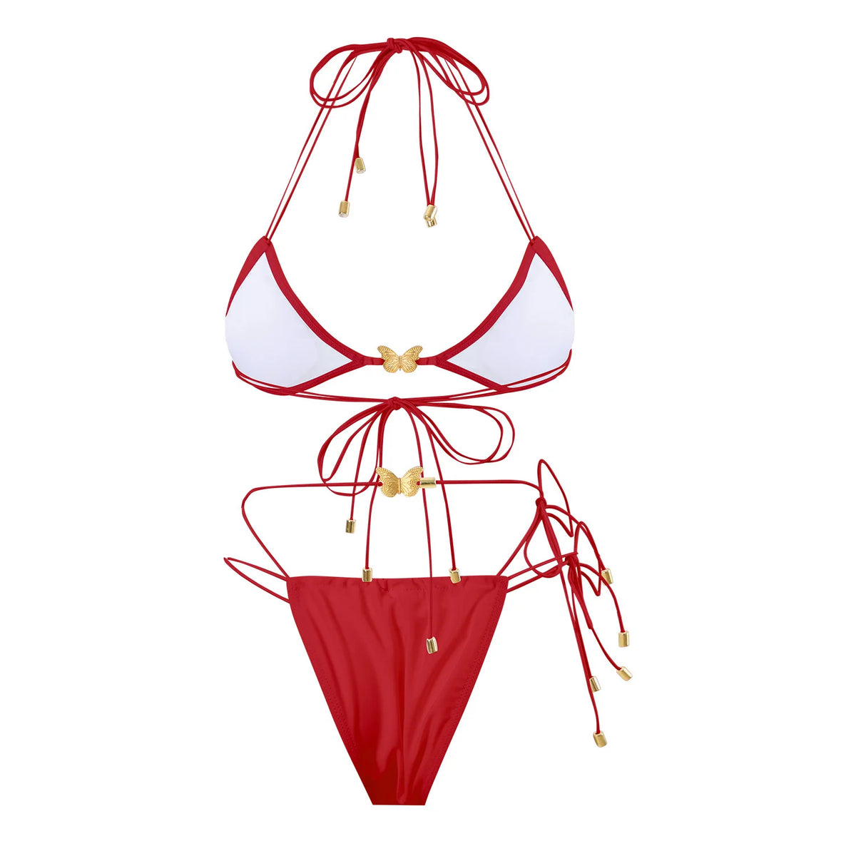 Solid Color Stretch Rope Butterfly Jewelry Bikini Sexy Split Triangle Bag Straps Swimsuit Women Maillot De Bain Femme 2 Pieces