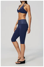 Summer Polka Dot Yoga Sets Women Hanging Neck Shockproof Sports Bra Fitness Suit Folding High Waist Mid Pants Gym Tracksuit