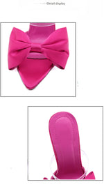 2025 Silk Butterfly Knot Women PVC Slippers Mule 11cm High Heels Slippers Luxury Sandals Pointed Toe Strappy Slides Party Shoes