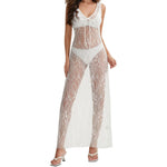 Women Lace Dress Sleeveless V Neck Long Dress for Party Club Beach 2026 Summer Sexy See Through Bikini Cover-ups