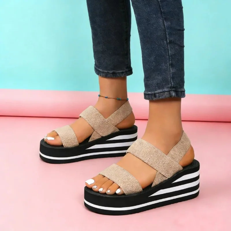 Women Slingback Wedge Sandals Outdoor Summer Lightweight Slides Solid Color Thick Bottom Ladies Slipper Female Roman Sandals