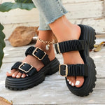 Women Platform Slide Sandals Double Buckle Open Toe Casual Beach Summer Slides Lightweight Comfortable Thick Sole Slippers