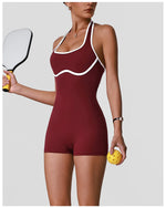 Color Blocking Yoga Jumpsuit Women Sleeveless Hollow Out Backless Slim Sports One Piece Short Suit Gym Running Fitness Rompers