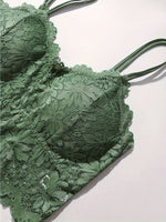 4pcs Women'S Sexy Lace Bra & Panty Set, Breathable & Comfortable, Removable Bra, Stretchy Lingerie Set