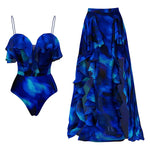 Vintage Orange Gradient Swimwear Women Ruffles Pleate Skirt Sets 2026 Bandeau Push Up Padded Slim Holiday One Piece Swimsuit