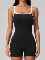 Tight Fitting One-piece Yoga Suit Women Color Bloack Square Collar Hollow Out Backless Butt-Lifting Gym Sports Short Jumpsuit