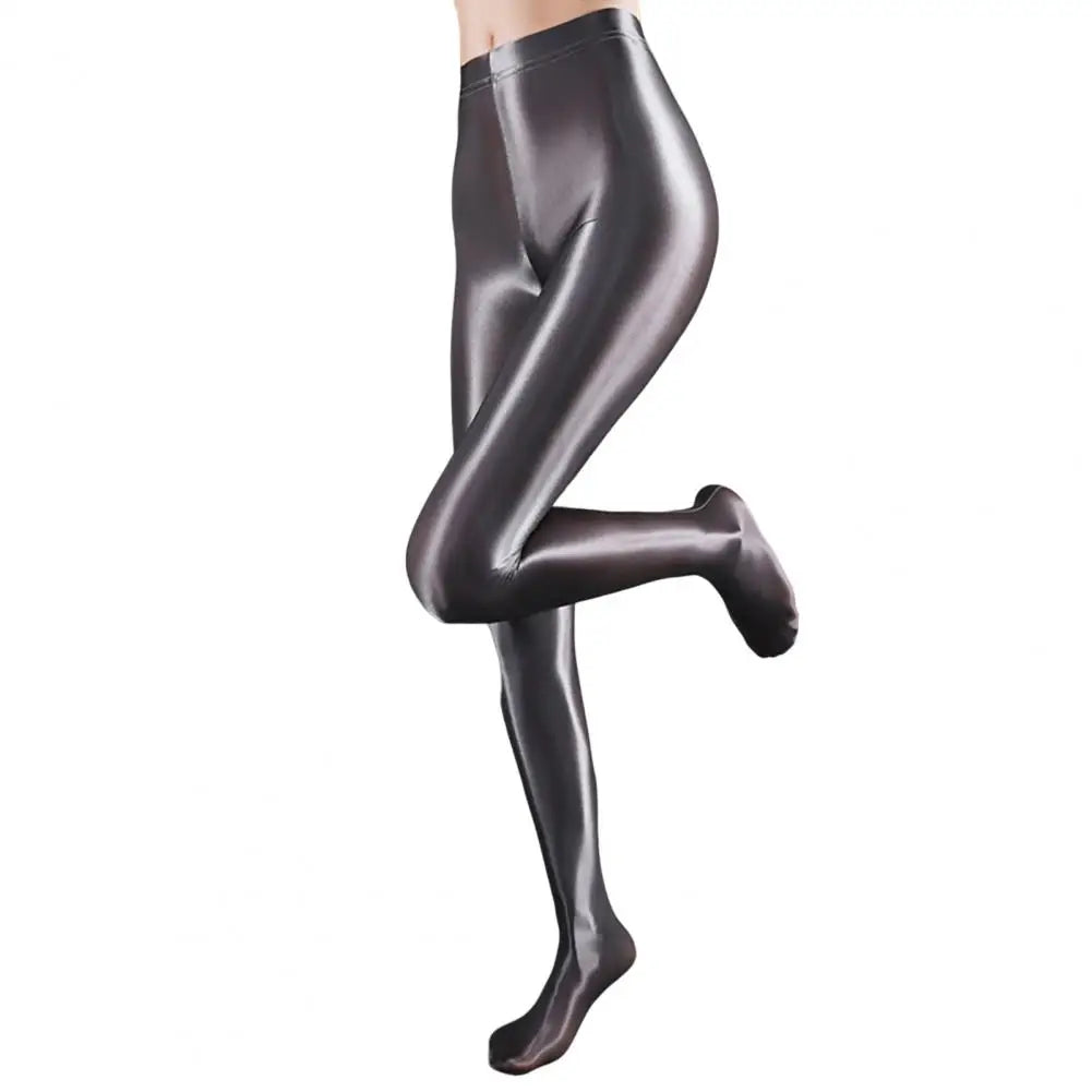 Women Leggings Stage Performance Glossy Shiny High Waist Fitness with Socks Stage Show Skinny Yoga Trousers Women Clothing