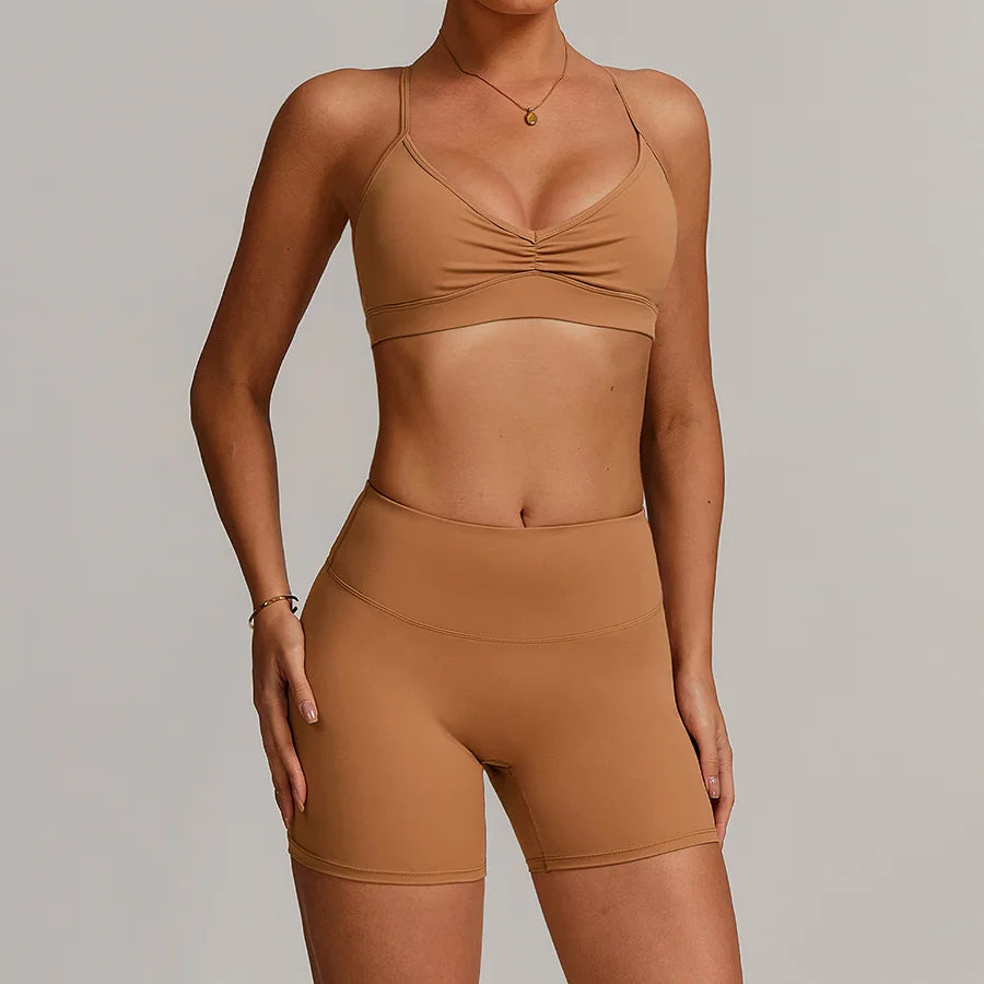 Women 2PCS Yoga Suit Sports Gym Set Tracksuit Workout Long Sleeve Shirt Fitness Flared leggings Short sleeve shorts running suit