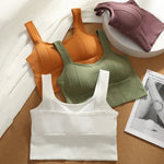 Women Crop Top Padded Tank Top Sports Bra Seamless Underwear Summer Fitness Casual Streetwear Camisole Removable Pads