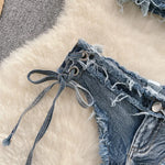 Bathing Suit Women Sexy Denim Suits Bikini Set Lace Up Drawstring Beachwear 2025 Solid Summer Vintage Two-pieces Swimwear
