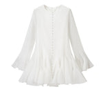 Women's Fashion Ruffled Hem Patchwork Short Dress Blush Pink Ruffled Mini Dress For Women Sleeves Front Button Hem Fashion T0PU