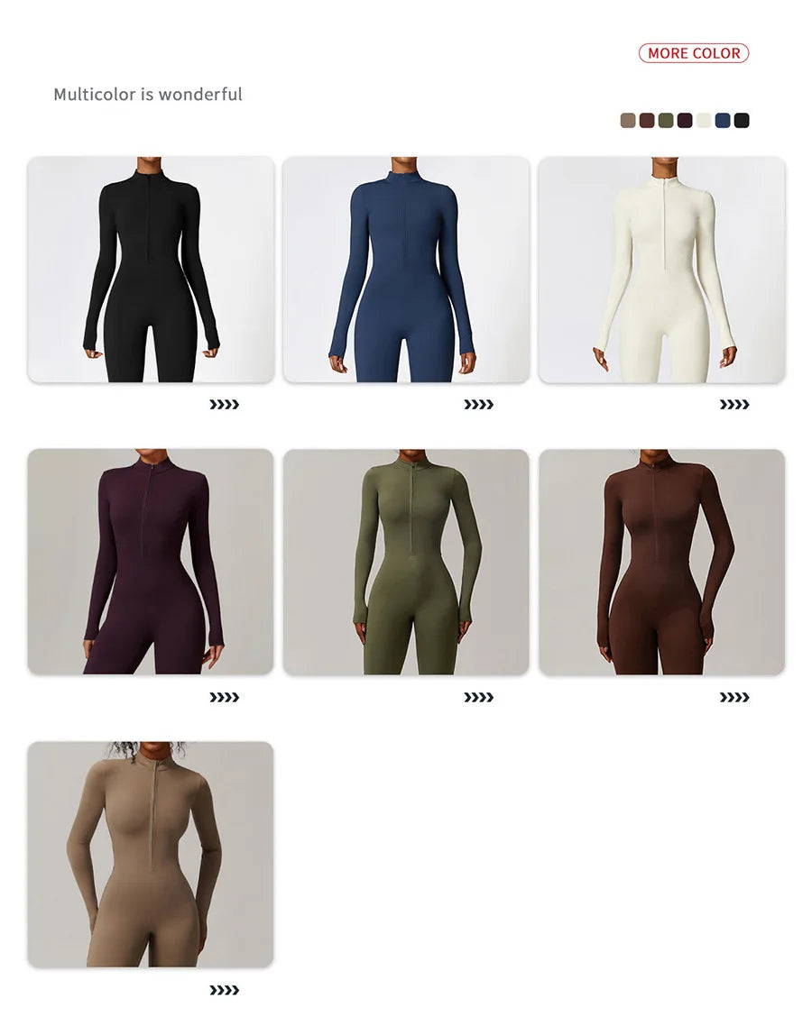 Zipper Workout Jumpsuit Sports Overalls Women Gym Clothing Running Long Sleeves Fitness Gym Tracksuit Short Sportswear Yoga Set