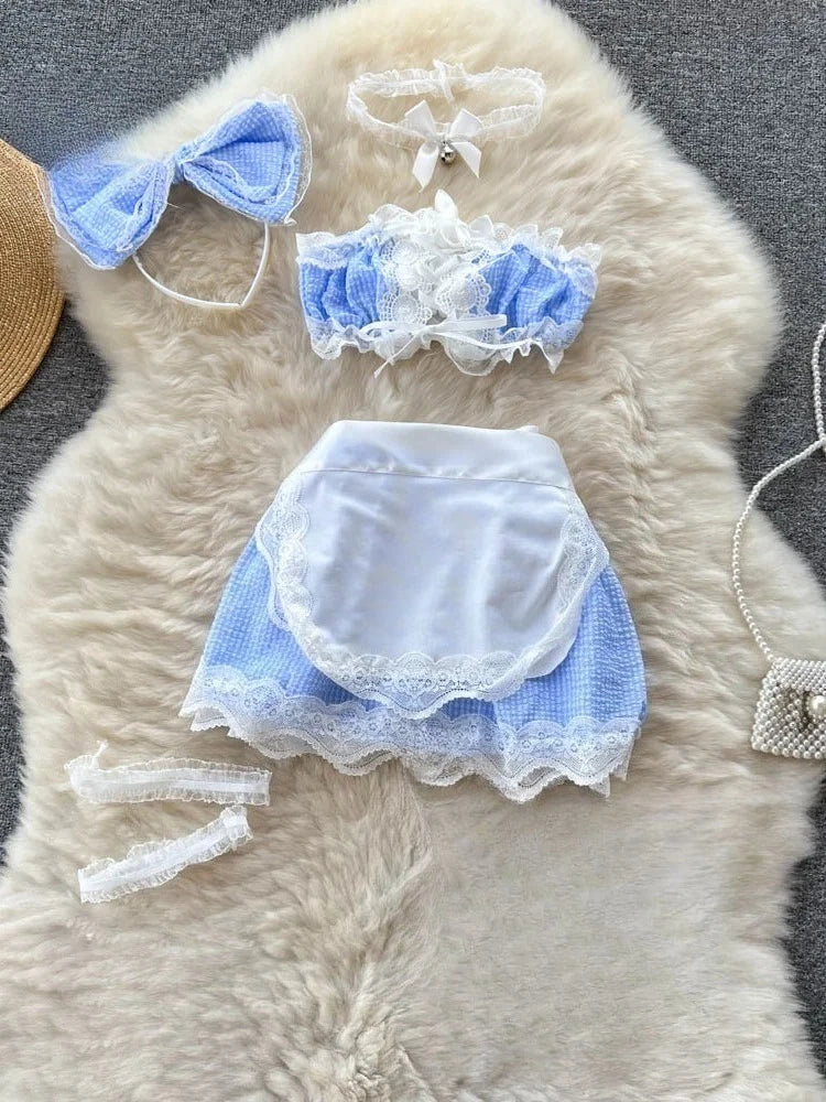Women's Sexy Bow Lace-Up Sensual Dress Set Fashion Uniform - Trendy Comfortable Dress Ensemble for Adults New