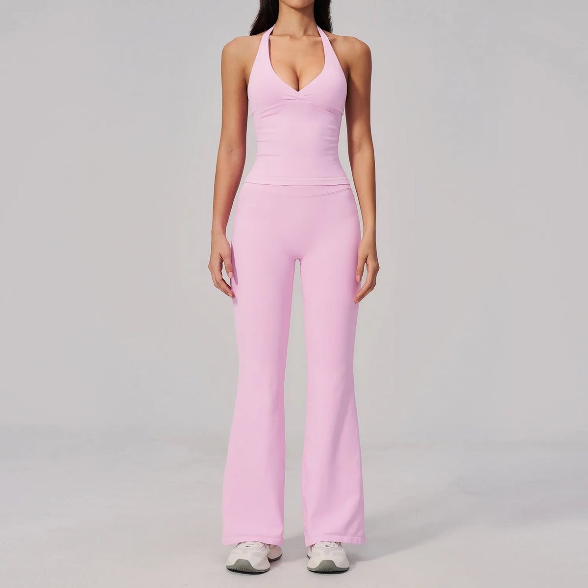 V-neck Yoga Sets Women Seamless Slimming Sports Tank Top High Waist Wide Leg Pants Fitness Suit Outwear Gym Running Tracksuit