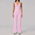 V-neck Yoga Sets Women Seamless Slimming Sports Tank Top High Waist Wide Leg Pants Fitness Suit Outwear Gym Running Tracksuit