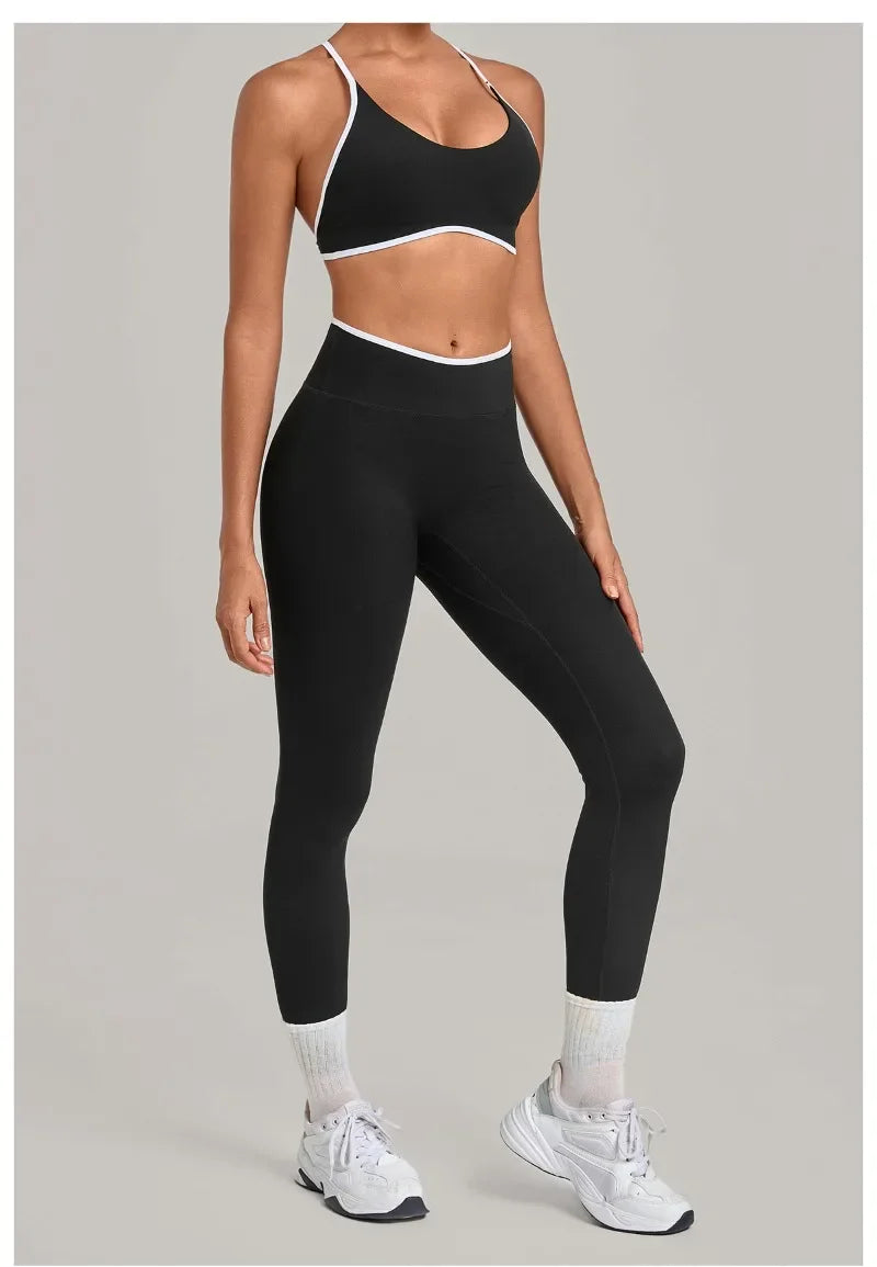 Women's Seamless Yoga Sets Sports Fitness Gym Sleeveless Vest Hip-lifting Slim Fit Pants Suits Running Training Workout Sets