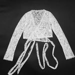 FDYOUI Women's V-neck Long Sleeve Lace T-shirt 2026 Ladies Chic Bandage Lace Tee Shirts Pink Streetwear Girls Slim Crop Tops