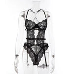 Sexy lingerie European and American Internet celebrity pure desire see-through mesh splicing sexy lace jumpsuit