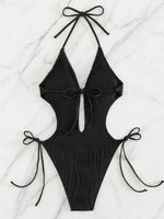 Sexy Halter V Neck Wrinkled Female Swimwear One Piece Swimsuit Women Backless Monokini High Leg Cut Bathing Suit Swim Beach Wear