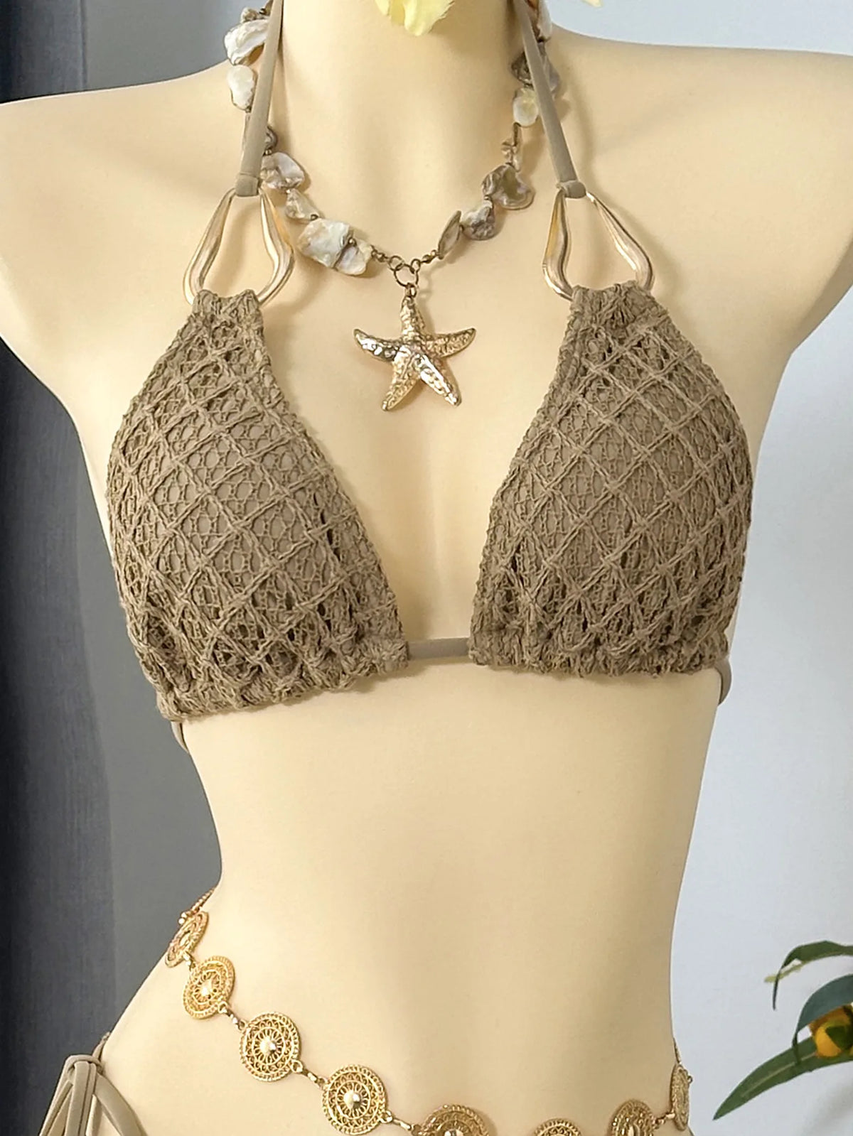 Sexy Mesh Cover Up 3 Piece Bikinis Sets 2026 Women Black Metal Chain Strap Push Up Thong Swimsuit Holiday Bathing Suit Swimwear