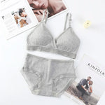 Women Padded Bra And Panties Set Low Waist Briefs Wire Free Bra Female Solid Color Underwear Sexy Lingerie Set One Size