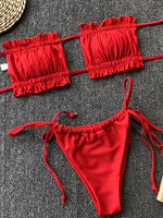 Tie Dye Pleated Ruffled Bikinis Bandeau Bikini Women Swimsuit Female Swimwear Two-pieces Bikini Set Hollow Out Bathing Suit Swim