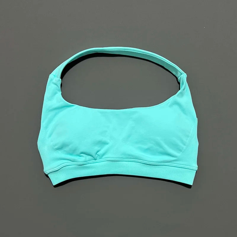 HISTELLO Impacts Sports Bra Women Seamless Yoga Halter Top High Support Push Up Open Back Gym Wear Workout Fitness Underwear