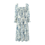 French Casual Style Square-neck Slim-fit Dress Feminine With Side Slit Three-quarter Sleeves Waist Cinching Printed Holiday THF3