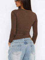 Women's Casual Solid Color Basic Slim Fit Long Sleeve T-Shirt Comfort O-Neck Crop Top Spring/Fall Streetwear
