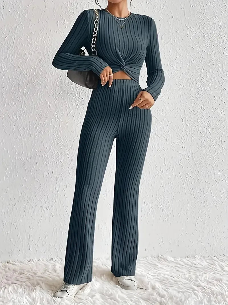 Autumn New Arrival Women's Sleepwear Home Outfit Two-Piece Set Casual Comfort Long Sleeve Short Top and Slim-Fit Pants Set Hot