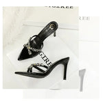 Water Diamond Women's Sandals Summer Cross Band High Heel Slip-On Shoes Leather Material Anti-Slip Rubber Sole Casual Style